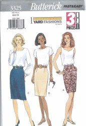 3325 BUTTERICK EZ 1 YARD 3 PC TAPER SKIRT LENGTHS PATTERN 6-10